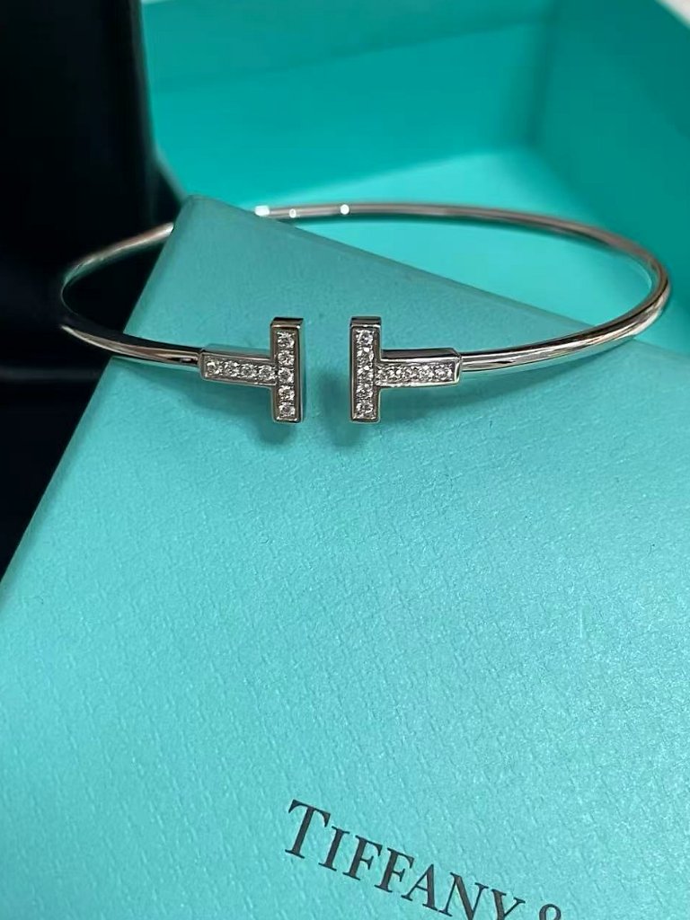 Tiffany & Co. T Collection Thin Wire Bracelet With Pave Diamonds